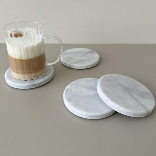 Luxuoso Porta-Copos de Mármore Branco e Dourado –