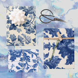 Luxurious French Toile Dreamy Blue Engraved Floral