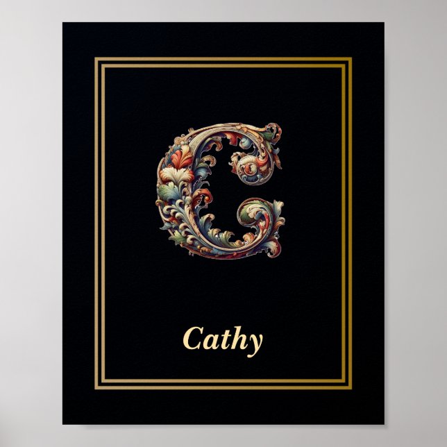 Luxury Baroque Letter C Monogram Poster  (Frente)