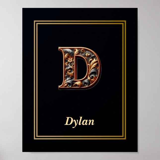 Luxury Baroque Letter D Monogram Poster  (Frente)