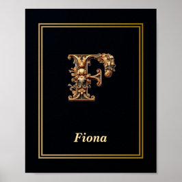 Luxury Baroque Letter F Monogram Poster 