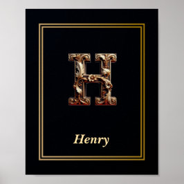 Luxury Baroque Letter H Monogram Poster 