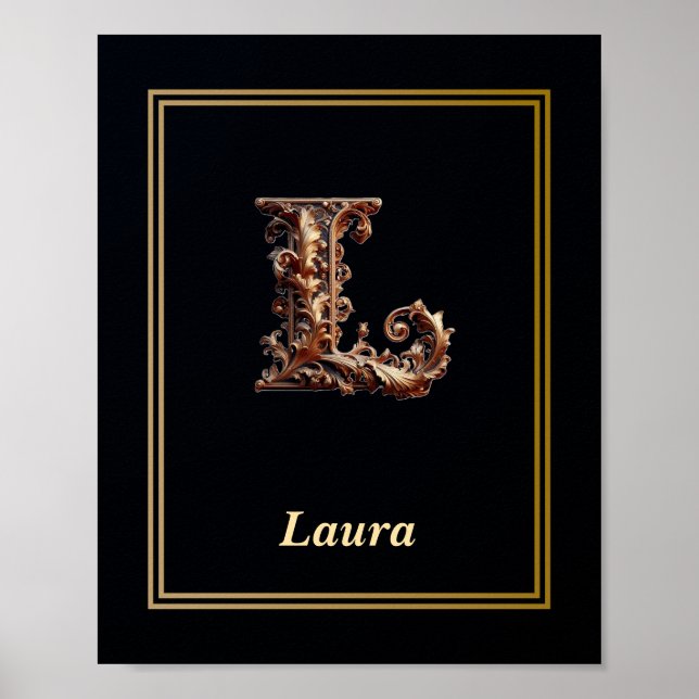 Luxury Baroque Letter L Monogram Poster  (Frente)