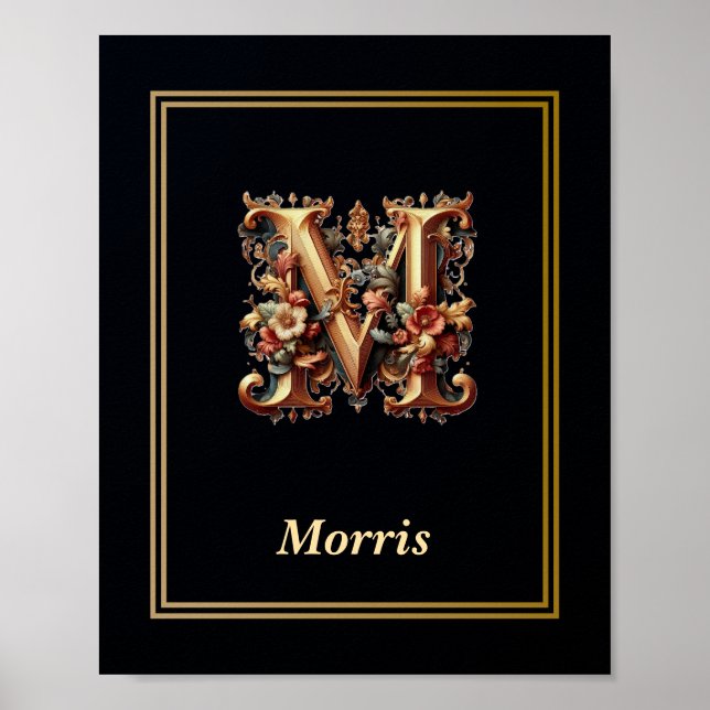 Luxury Baroque Letter M Monogram Poster  (Frente)
