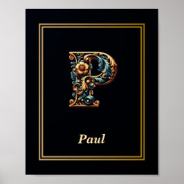 Luxury Baroque Letter P Monogram Poster 