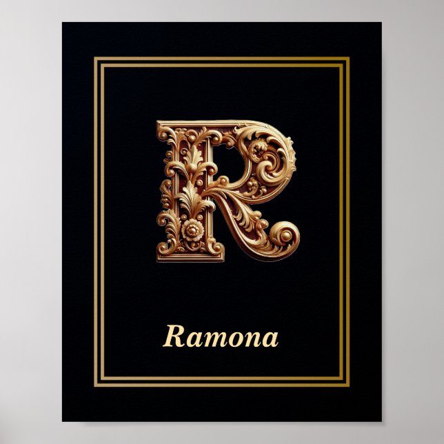 Luxury Baroque Letter R Monogram Poster  (Frente)