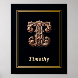 Luxury Baroque Letter T Monogram Poster 