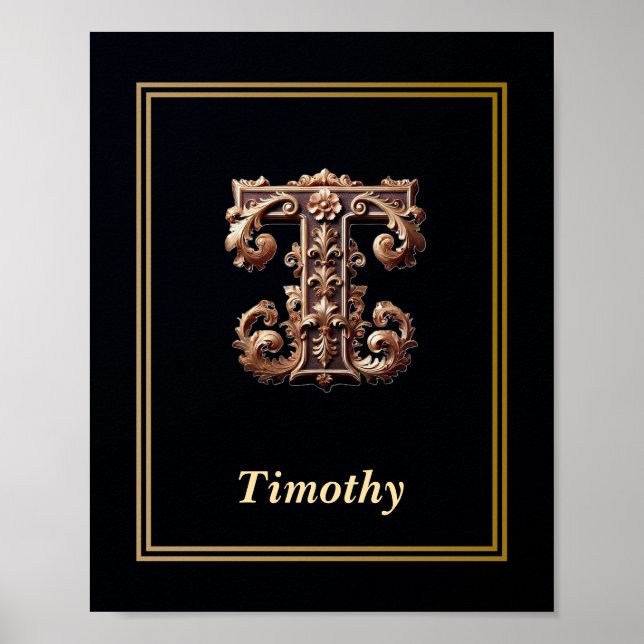 Luxury Baroque Letter T Monogram Poster  (Frente)