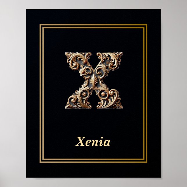 Luxury Baroque Letter X Monogram Poster  (Frente)