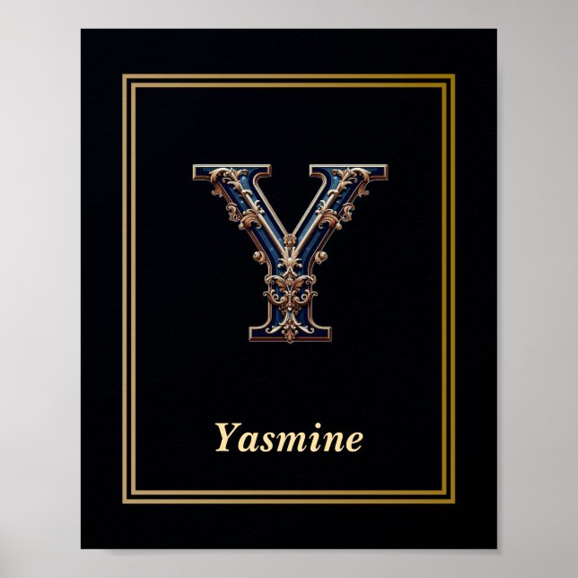 Luxury Baroque Letter Y Monogram Poster  (Frente)