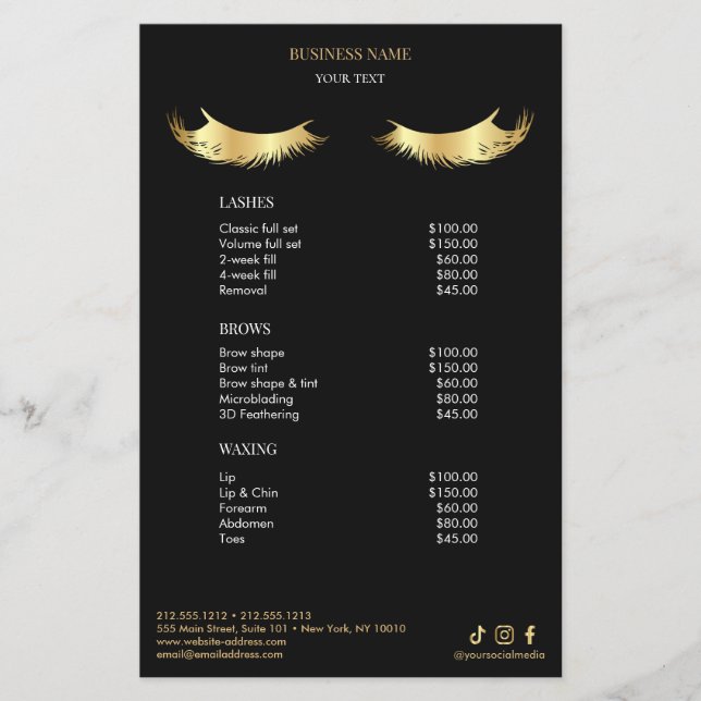 Luxury Black and Gold Salon Price List Menu (Frente)
