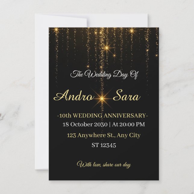 Luxury Black and Gold Wedding Invitation - Elegant (Frente)