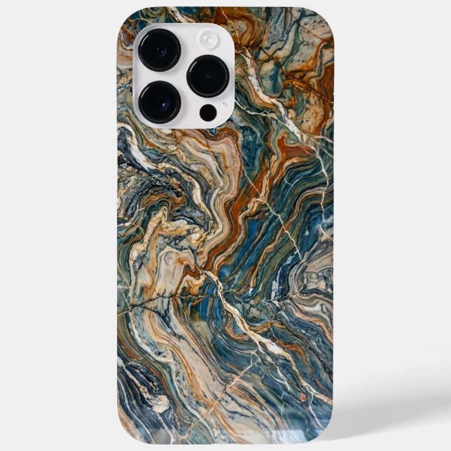 Luxury Blue and Gold Marble Swirl iPhone Case (Verso)