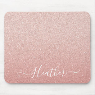 Luxury Blush Pink Glitter Monogram Name Mousepad