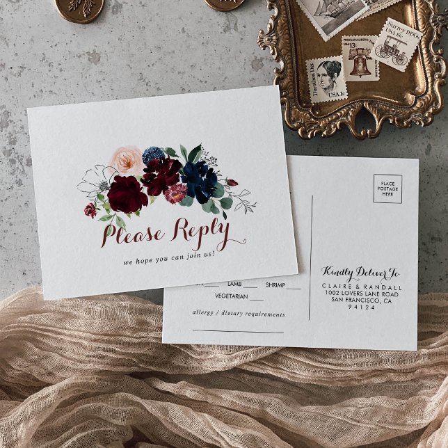 Luxury Boho Colorido Menu Floral Escolha RSVP (Criador carregado)
