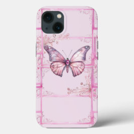 Luxury Borboleta Rosa Floral iPhone 13 Caso
