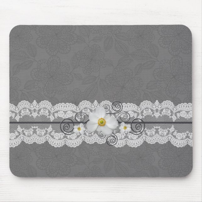Luxury Elegant Cinza Lace Mousepad (Frente)