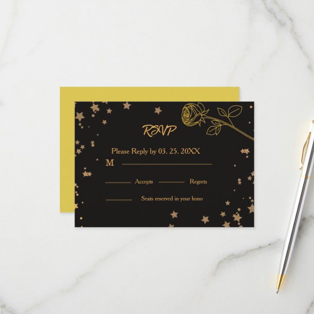 Luxury Gold RSVP Wedding Card (Frente/Verso In Situ)