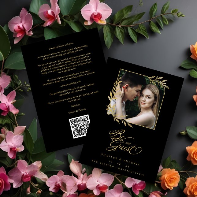 Luxury Golden Branches Frame Chic Photo Wedding (Luxury Golden Branches Frame Chic Photo Wedding Save the Date Card with Envelope.)