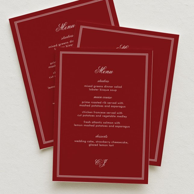 Luxury Old Money Maroon Wedding Menu (Criador carregado)