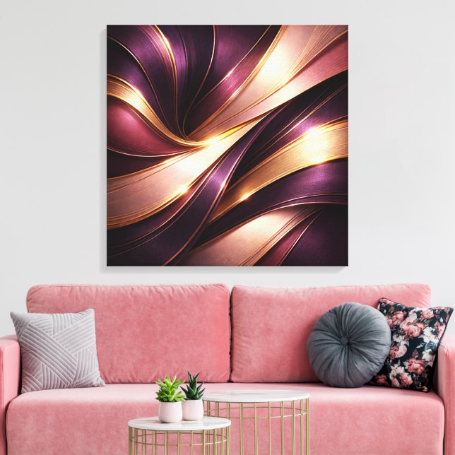 Luxury Plum & Gold Flow Abstract Canvas Art (Insitu(Sala de estar))