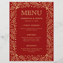 Luxury Red & Antique-Gold Wedding Menu Card