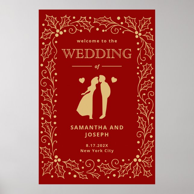 Luxury Red & Antique-Gold Wedding Poster (Frente)