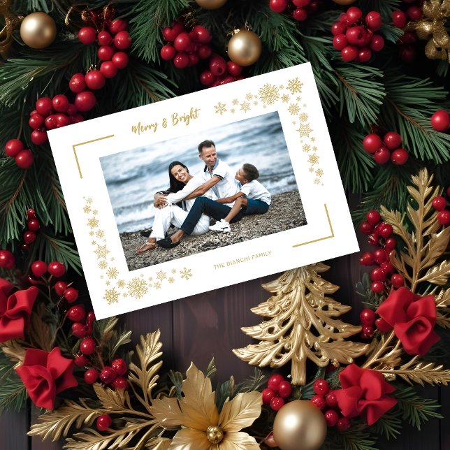 Luxury Snowflakes Minimalist Photo Family Frame (Luxury Snowflakes Minimalist Photo Family Frame Holiday Card with Envelope. )