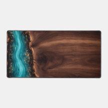 Luxury Walnut Wood and Teal Resin Art Desk Mat