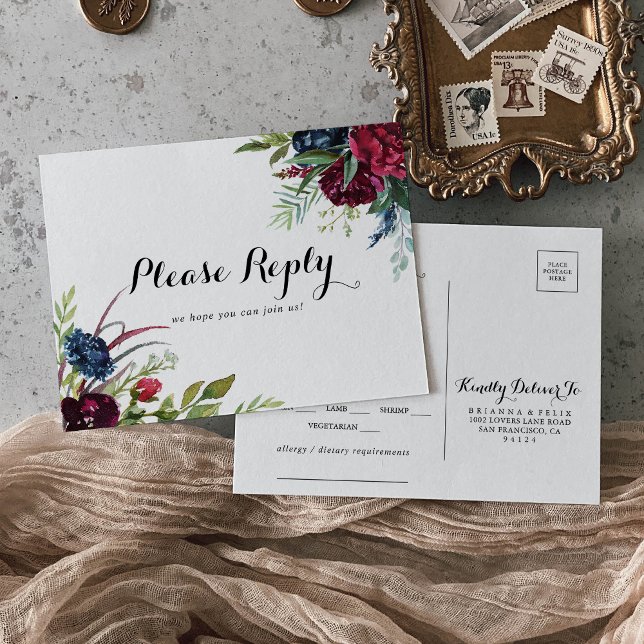 Luxury Whimsical Boho Floral Menu Choice RSVP (Criador carregado)
