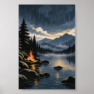 Luz de Fogo & Chuva   Poster Moderno da Natureza