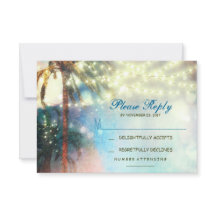 Luzes cintilantes palmeiras praia casamento RSVP
