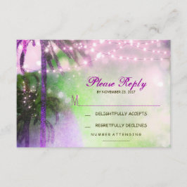 Luzes cintilantes palmeiras praia casamento RSVP