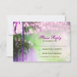 Luzes cintilantes palmeiras praia casamento RSVP