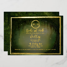Luzes da Floresta Verde Elegante Casamento Dourado