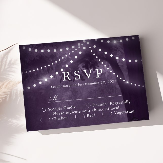 Luzes de Árvore Rústica Roxas RSVP de Casamento (Criador carregado)