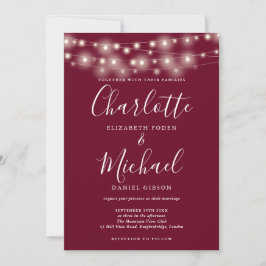 Luzes de Corda Burgundy Convite de Casamento com L