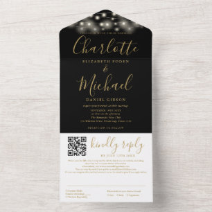 Luzes de Corda Casamento Código QR Script Preto Do