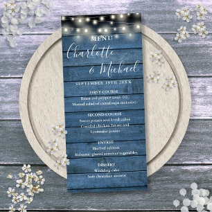 Luzes de Corda Casamento de Madeira Azul Menu Rúst