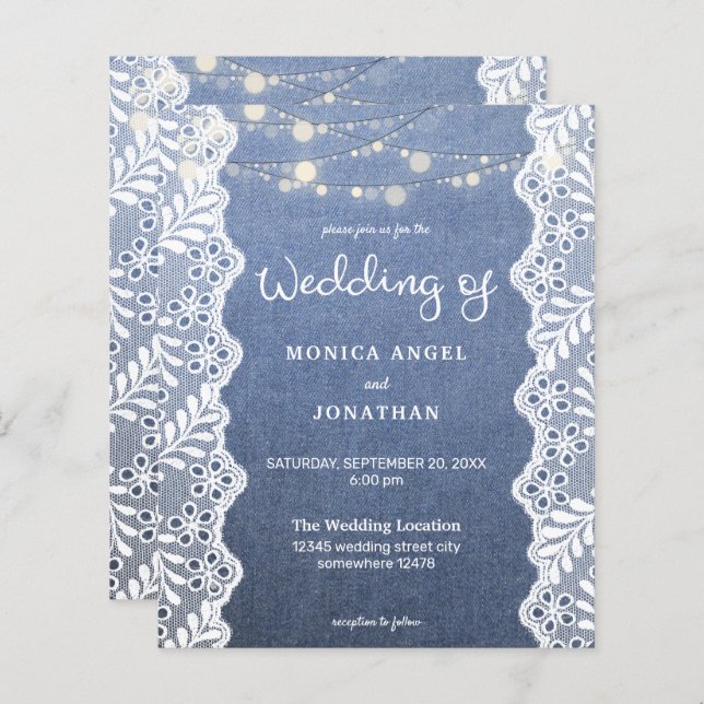 Luzes de Corda com Renda Jean para Casamento Econô (Frente/Verso)