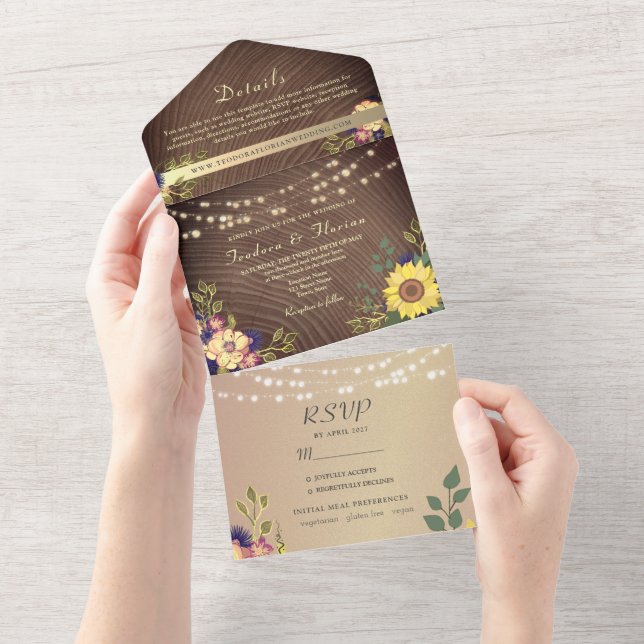 Luzes de Corda Florais Rústicas Casamento (Aba destacável)