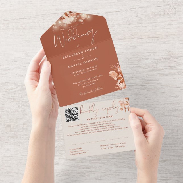 Luzes de Corda Florais Rústicas Código QR Casament (Aba destacável)