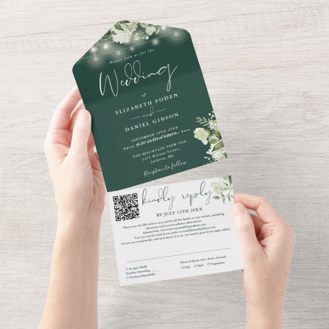 Luzes de Corda Floral Verde Esmeralda Código QR Ca (Aba destacável)