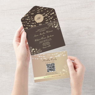 Luzes de Corda Marrom Espresso QR Foto Casamento