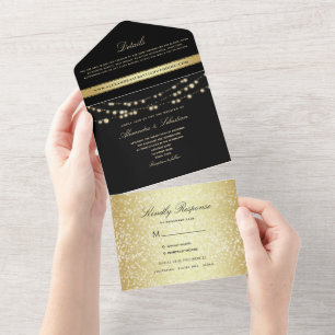 Luzes de Corda Preta e Dourada Casamento
