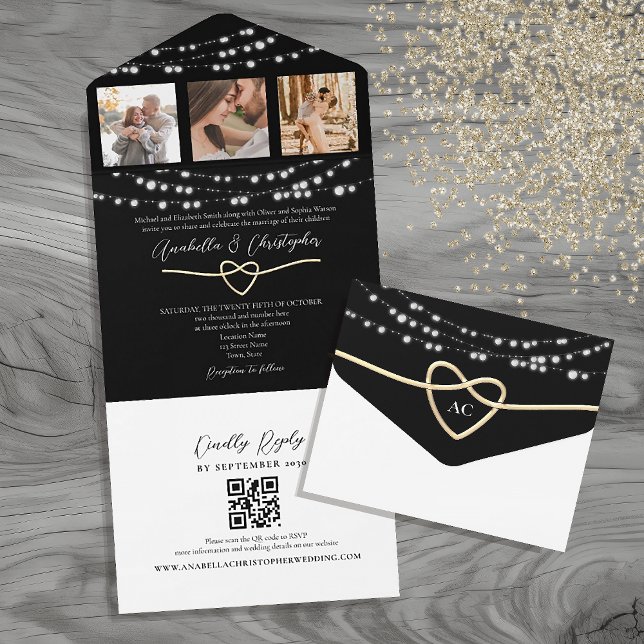 Luzes de Corda Pretas e Brancas Casamento Código Q (Criador carregado)
