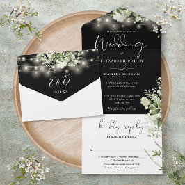 Luzes de Corda Preto e Branco Floral Monograma Cas