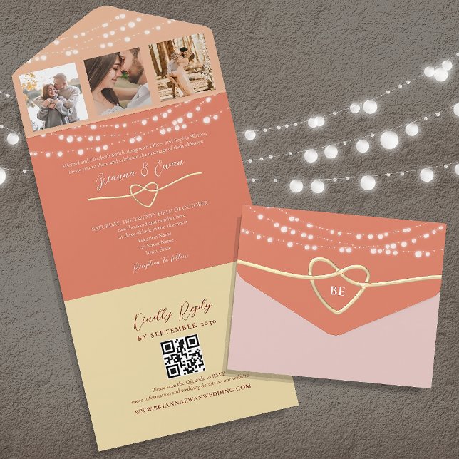 Luzes de Corda Retro Casamento Pêssego Código QR (Criador carregado)