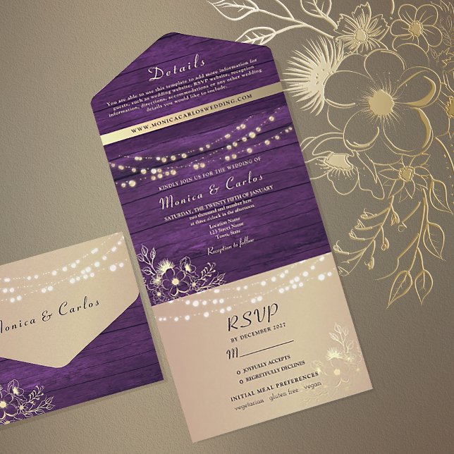 Luzes de Corda Roxas Rústicas Casamento (Criador carregado)