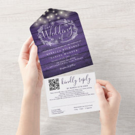 Luzes de Corda Roxas Rústicas com Código QR Floral
